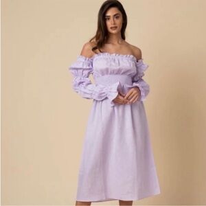 Sleeper Linen Lilac Off-Shoulder Midi Dress